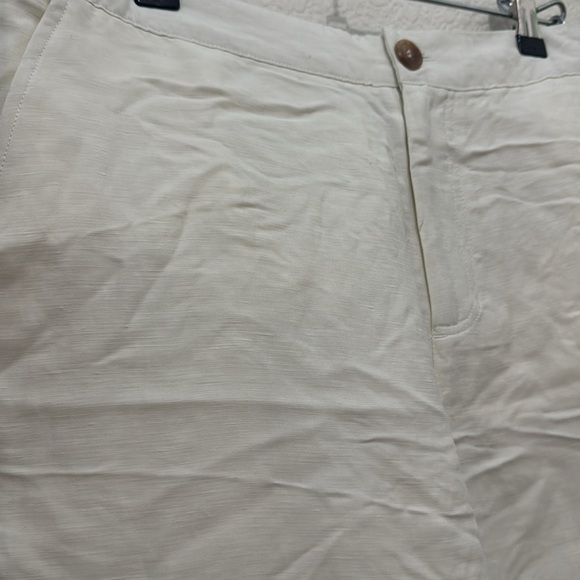 Halston White Linen Blend High Rise Trousers - Size L - Picture 2 of 6